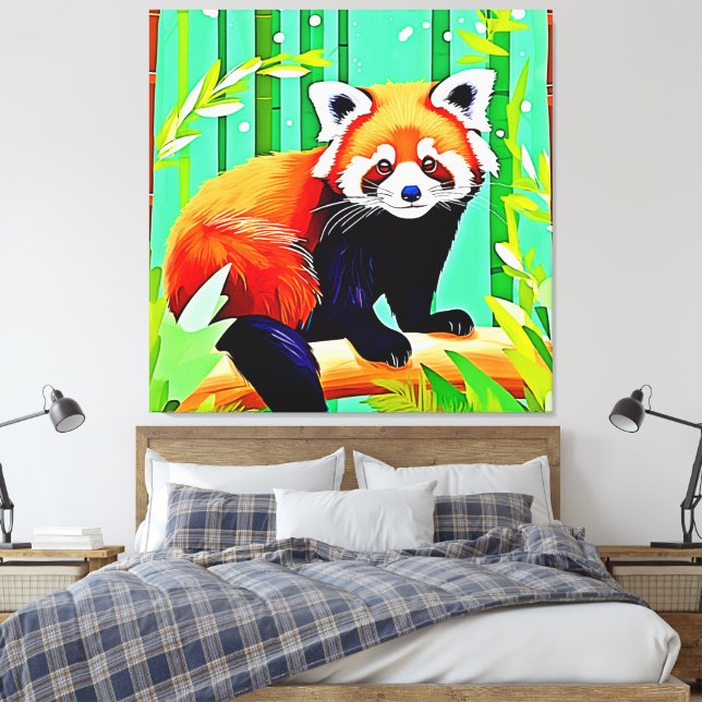 Red Panda Bamboo Forest Canvas Print (Insitu(Bedroom))