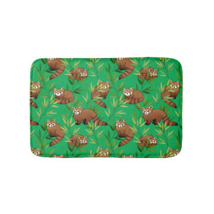 Red Panda & Bamboo Leaves Pattern Bathroom Mat