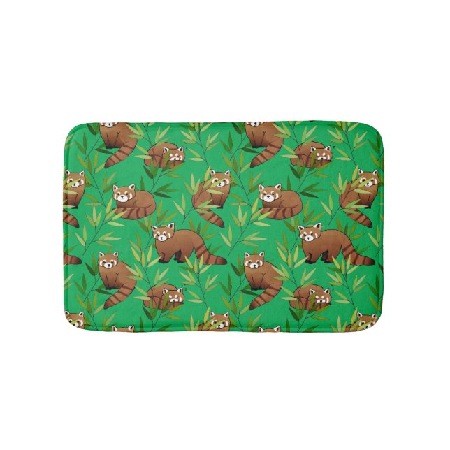 Red Panda & Bamboo Leaves Pattern Bathroom Mat (Front)