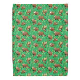 Red Panda & Bamboo Leaves Pattern Duvet Cover