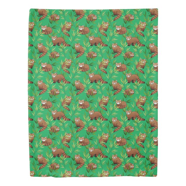 Red Panda & Bamboo Leaves Pattern Duvet Cover (Front)