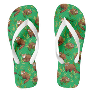 Red Panda & Bamboo Leaves Pattern Flip Flops