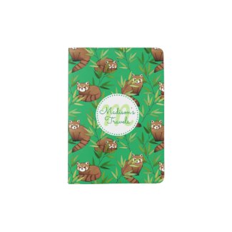 Red Panda & Bamboo Leaves Pattern & Monogram Passport Holder