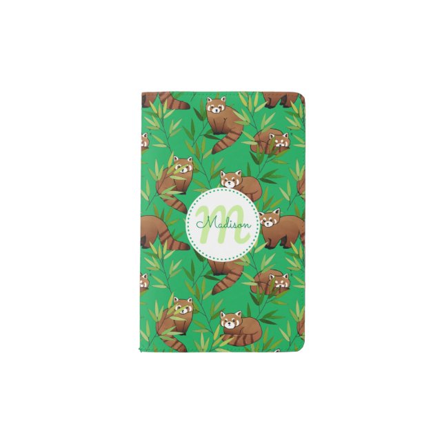 Red Panda & Bamboo Leaves Pattern & Monogram Pocket Moleskine Notebook (Front)