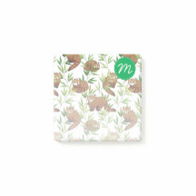 Red Panda & Bamboo Leaves Pattern & Monogram