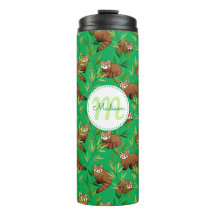 Red Panda & Bamboo Leaves Pattern & Monogram