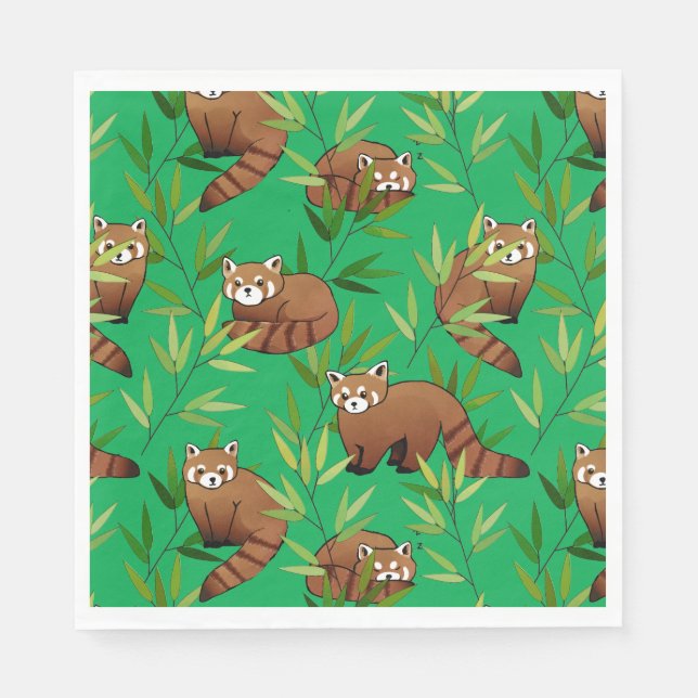 Red Panda & Bamboo Leaves Pattern Napkins (Front)