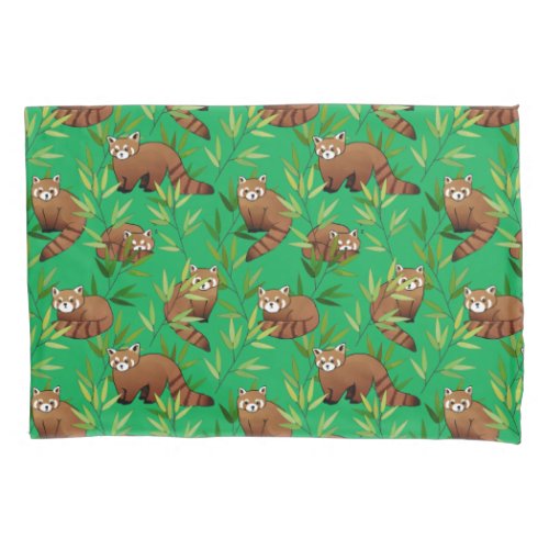 Red Panda  Bamboo Leaves Pattern Pillowcase