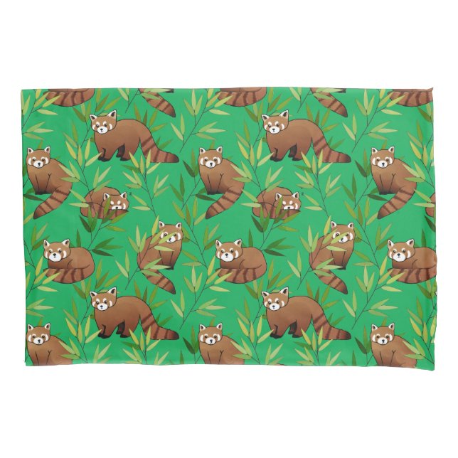 Red Panda & Bamboo Leaves Pattern Pillowcase (Front-Left)