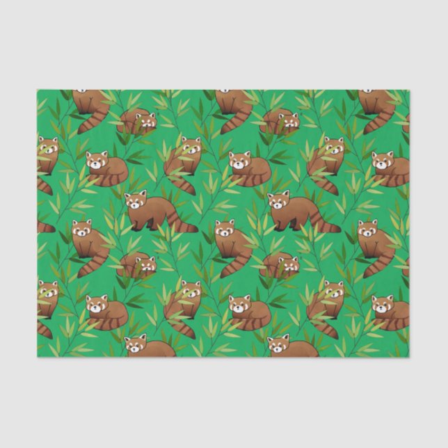 Red Panda & Bamboo Leaves Pattern Tissue Paper (Front)