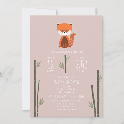 Red Panda Bamboo Pink Girl Baby Shower Invitation