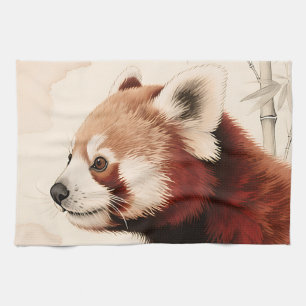 Red Panda Bamboo Watercolor Portrait Kitchen Towel