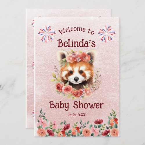 Red Panda Bear Baby Shower Welcome Invitation