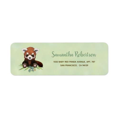Red panda bear Eucalyptus Baby Shower Address Label