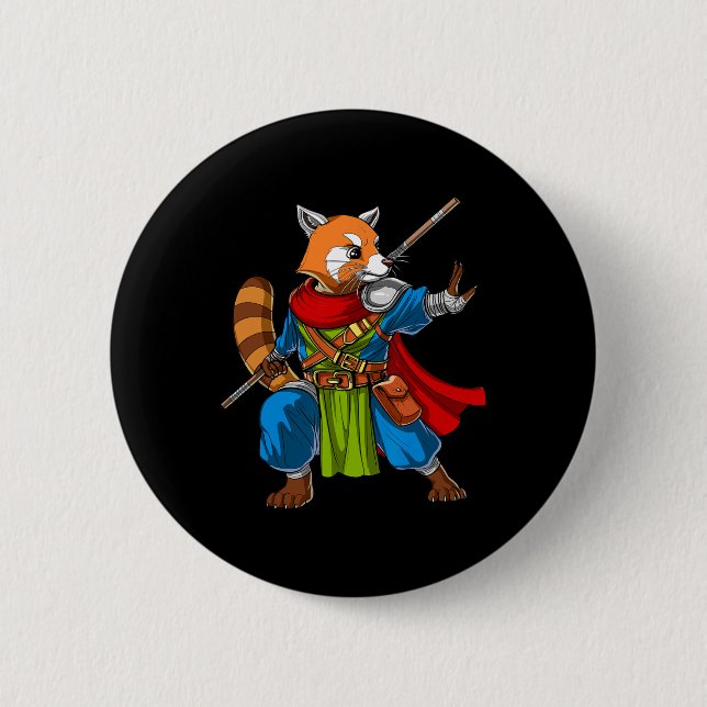 Red Panda Bear Ninja Samurai Warrior Funny Kung Fu Button (Front)