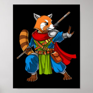 Red Panda Bear Ninja Samurai Warrior Funny Kung Fu Poster