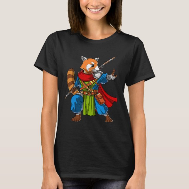 Red Panda Bear Ninja Samurai Warrior Funny Kung Fu T-Shirt (Front)
