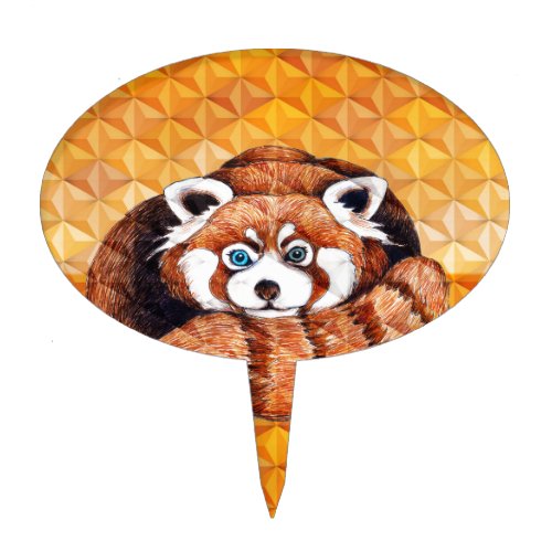 Red Panda Bear On Orange Cubism Cake Topper