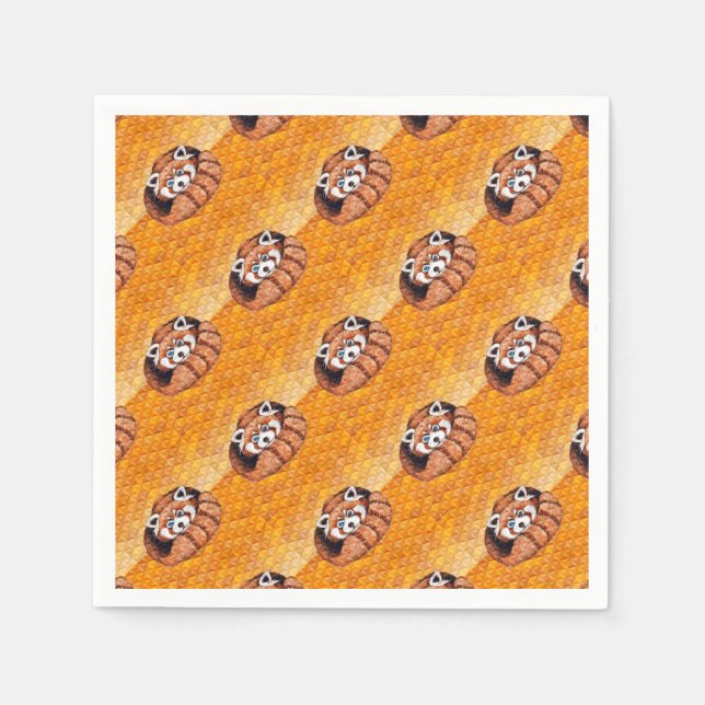 Red Panda Bear On Orange Cubism Paper Napkins (Front)