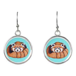 Red Panda bear on turquoise Earrings