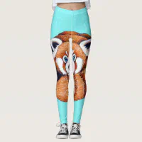 Red Panda bear on turquoise Leggings