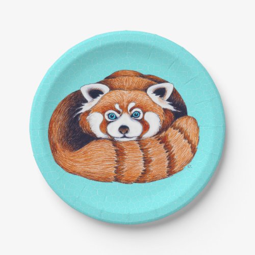 Red Panda bear on turquoise Paper Plates