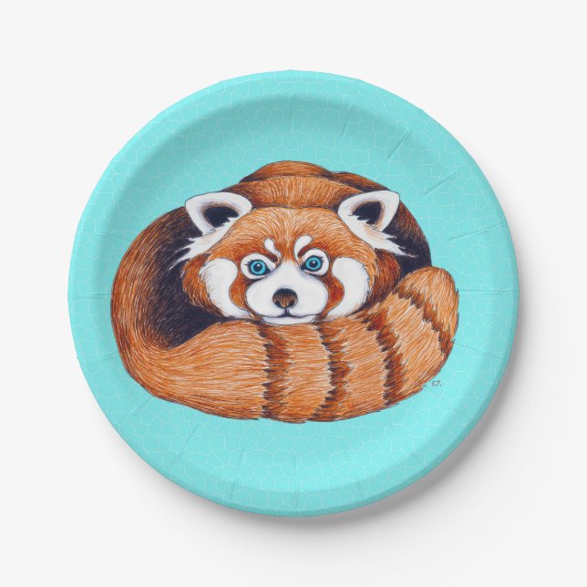 Red Panda bear on turquoise Paper Plates (Front)