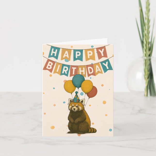 Red Panda Birthday Card – Cute Party Animal (Front)