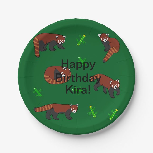 Red Panda Birthday Paper Plates (Front)