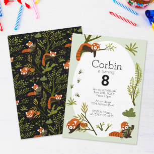 Red Panda Birthday Party Collection, Forest Animal Invitation