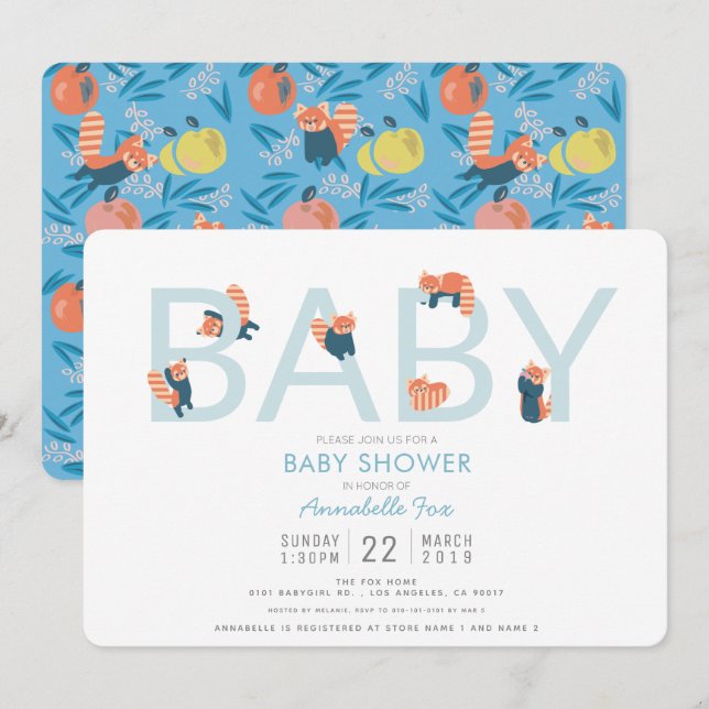 Red Panda Blue Boy Baby Shower Invitation (Front/Back)