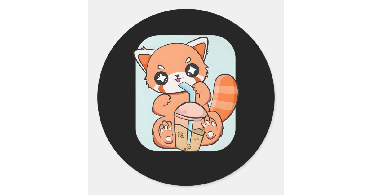 Red Panda Boba Anime Pearl Bubble Tea Classic Round Sticker | Zazzle