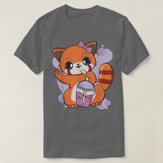 Red Panda Boba Tea Bubble Otaku Anime  T-Shirt (Design Front)