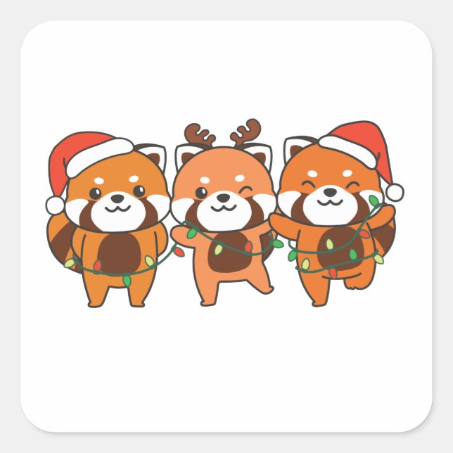 Red Panda Christmas Animals Cute Red Pandas Square Sticker (Front)