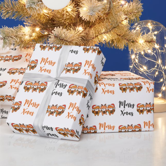 Red Panda Christmas Animals Cute Red Pandas Wrappi Wrapping Paper (Holidays)