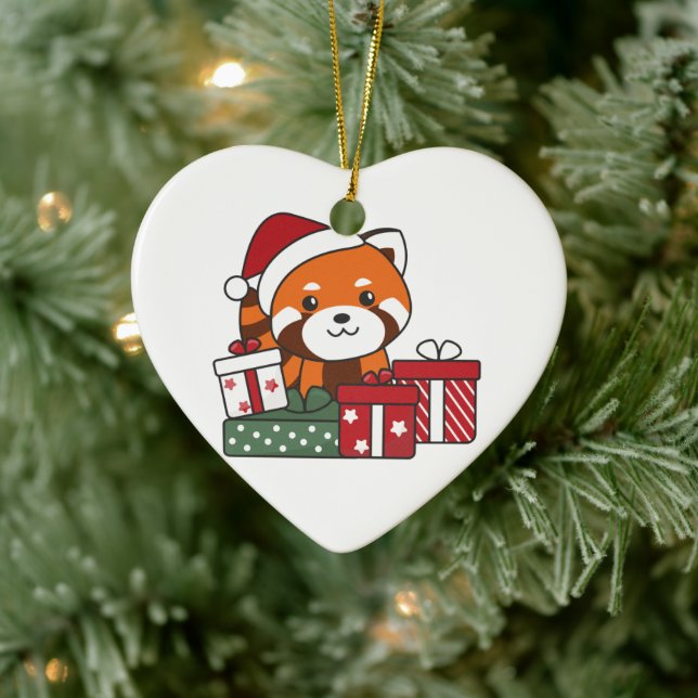 Red Panda Christmas Gift Winter Red Pandas Ceramic Ornament (Tree)