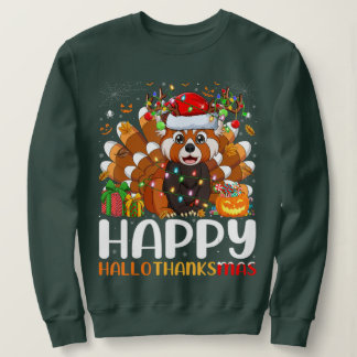 Red Panda Christmas Lights Santa Hat Pajamas Gift Sweatshirt