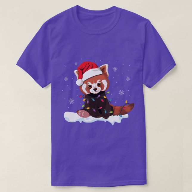 Red Panda Christmas Lights Santa Hat Pajamas Gift  T-Shirt (Design Front)