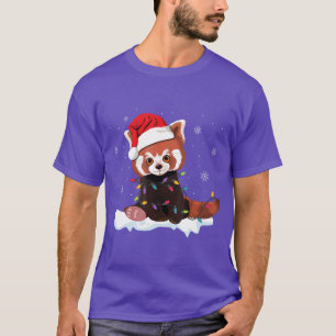 Red Panda Christmas Lights Santa Hat Pajamas Gift T-Shirt