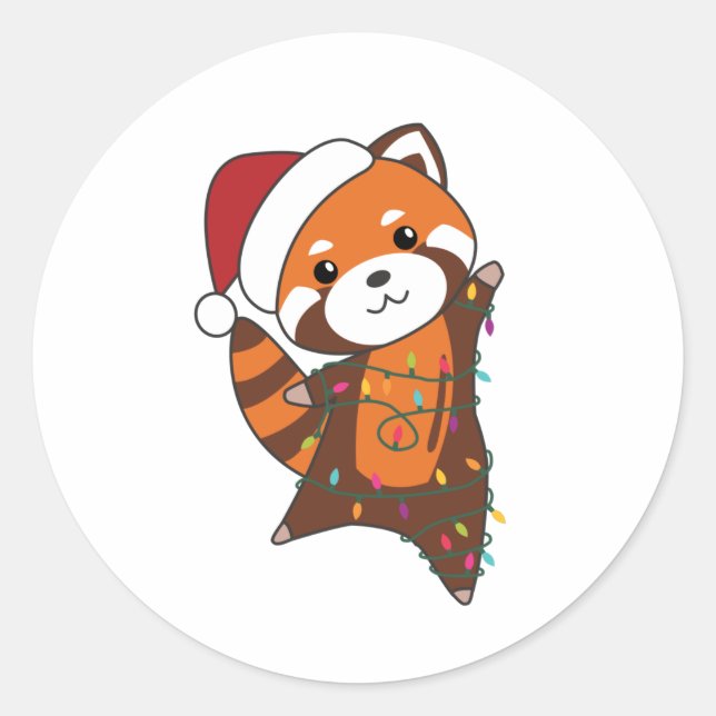 Red Panda Christmas Snow Winter Animals Pandas Classic Round Sticker (Front)