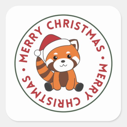 Red Panda Christmas Snow Winter Animals Pandas Squ Square Sticker