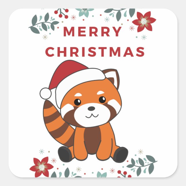 Red Panda Christmas Snow Winter Animals Pandas Square Sticker (Front)