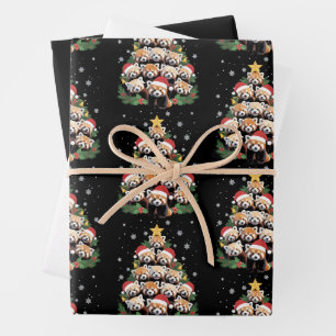 Red Panda Christmas Tree Funny Animal Wrapping Paper Sheets