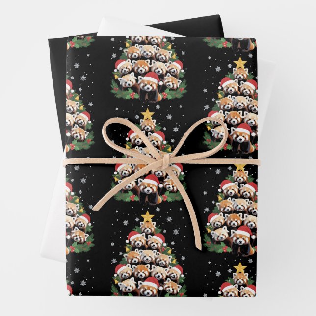 Red Panda Christmas Tree Funny Animal  Wrapping Paper Sheets (In situ)