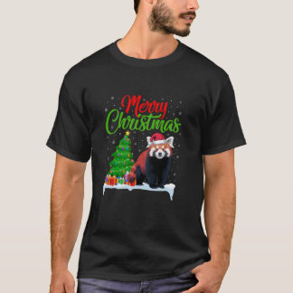 Red Panda Christmas Tree Lights Funny Xmas Red Pan T-Shirt