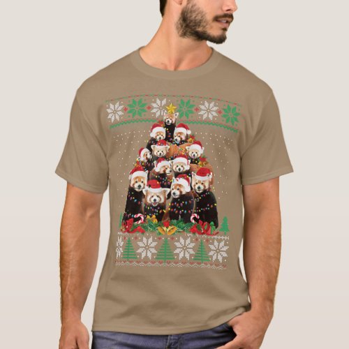 Red Panda Christmas Tree Santa Hat Lights Ugly Swe T_Shirt