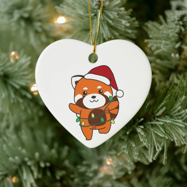Red Panda Christmas Winter Animals Red Pandas Cera Ceramic Ornament (Tree)