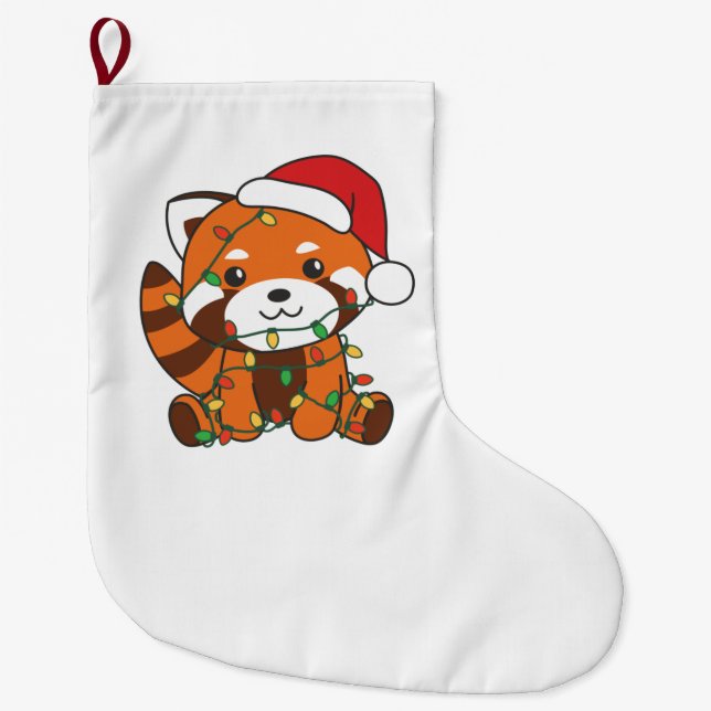 Red Panda Christmas Winter Animals Red Pandas Large Christmas Stocking (Front)