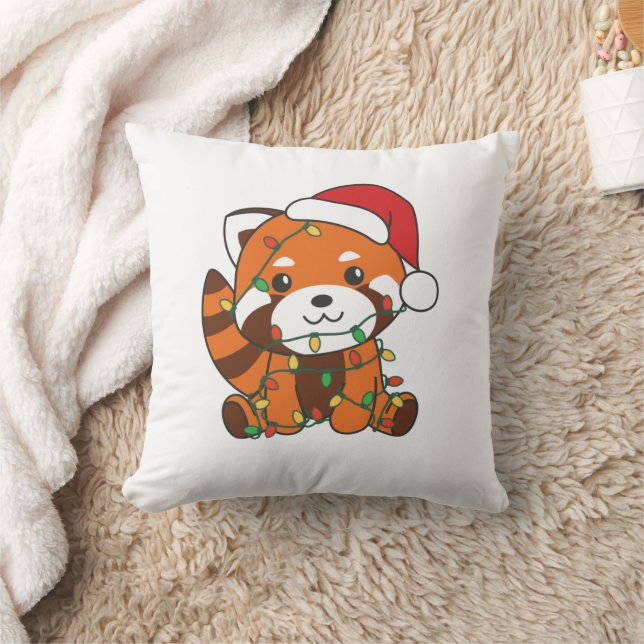 Red Panda Christmas Winter Animals Red Pandas Throw Pillow (Blanket)
