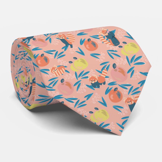 'Red Panda' Coral Pink Apple Neck Tie (Rolled)